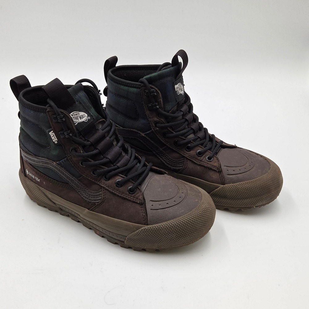 Vans Sk8-Hi GORE-TEX MTE-3 Brown Black Plaid Winter Boots Mens 7 Womens 8.5